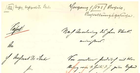 Abb. 1: Die Ernennung von Friedrich Stuhr zum Archivvorstand am 27. Juni 1921 und ihre Rücknahme